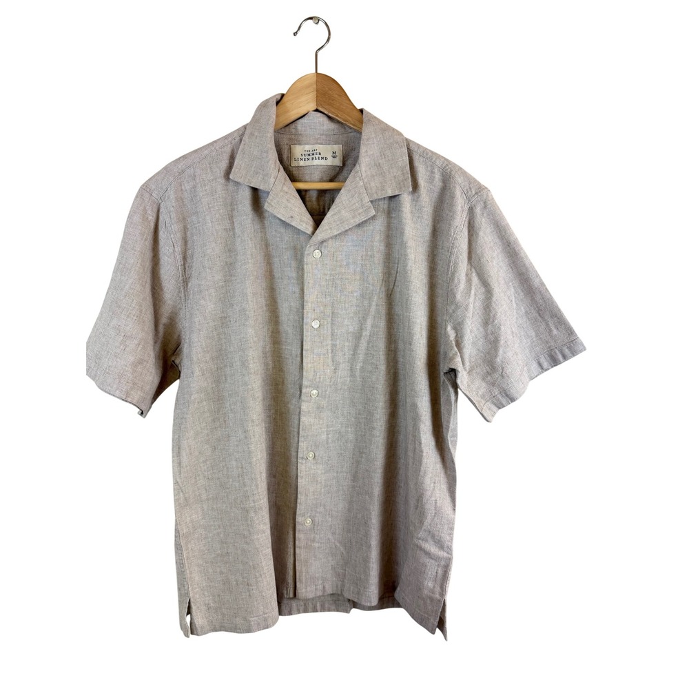 Abercrombie & Fitch Summer Linen Blend Shirt Mens Medium Tan Short Sleeve Camp